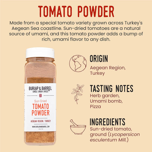 16oz Burlap & Barrel Sun-Dried Tomato Powder - Deep Umami and Savory Tanginess for Popcorn, Fried Chicken, Sauces