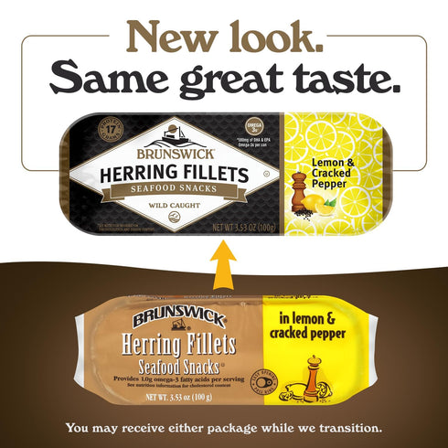 3.53 Oz (Pack 12) 15g Brunswick Herring Fillets in Lemon & Cracked Pepper, of - Protein per Serving - Gluten Free, Keto