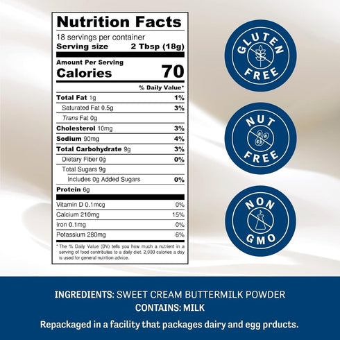 11.25 Oz Judee's Gluten Free Buttermilk Powder - Make Cornbread & Fried Chicken with Dry Milk Powder