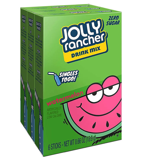 Jolly Rancher Lot of 3- (6-ct.) Boxes Watermelon Singles to Go! Sugar Free Drink
