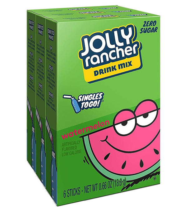 Jolly Rancher Lot of 3- (6-ct.) Boxes Watermelon Singles to Go! Sugar Free Drink