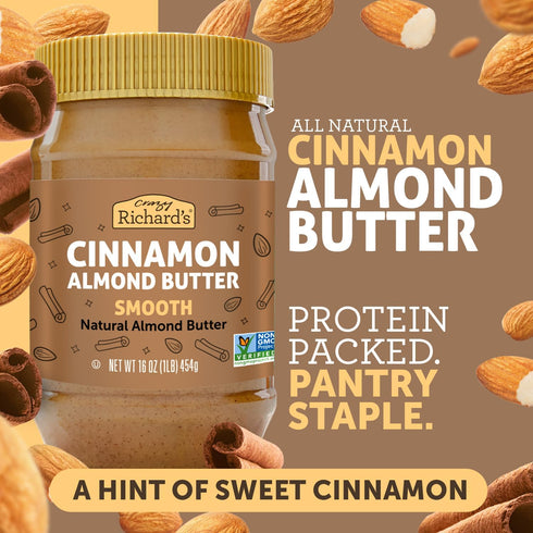 (16 Pack 1) Crazy Richard's Cinnamon Almond Butter with Just Four Simple Ingredients Ounce