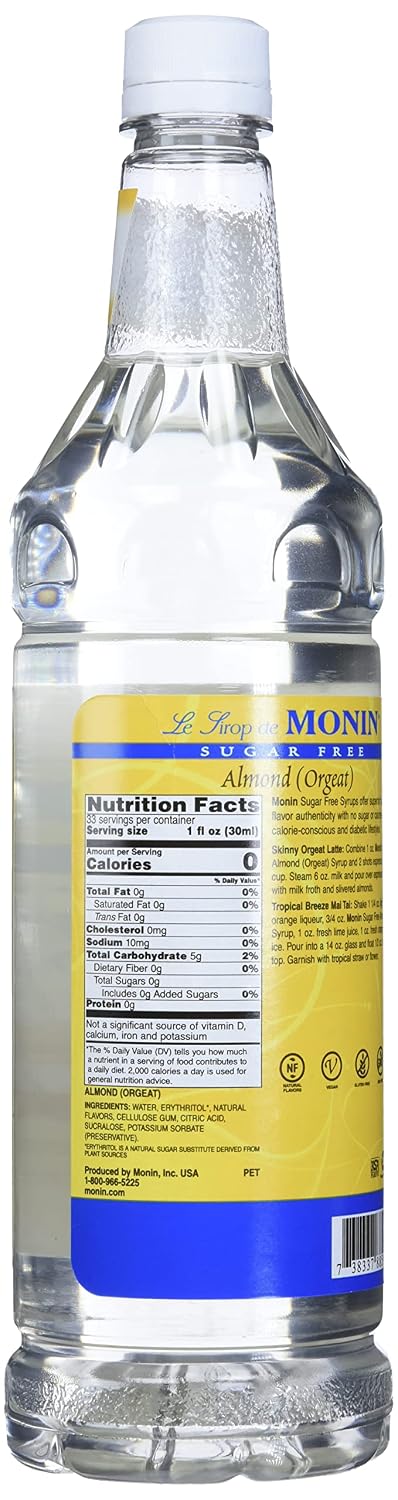 (1 Monin - Sugar Free Almond Syrup, Subtle Sweetness with Rich Almond Flavor, Great for Lattes, Cappuccinos, & Unique
