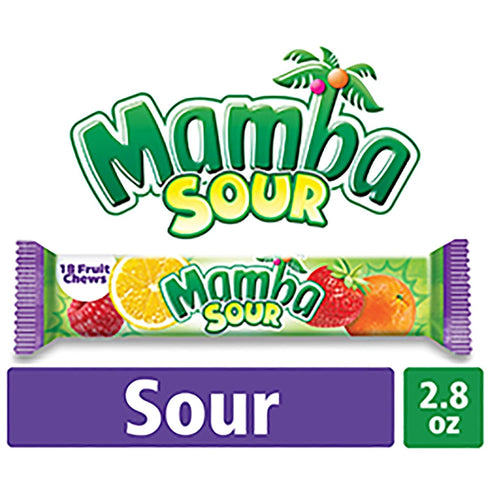 Mamba 18 (Pack 24) Sour Fruit Chews Candy, Pieces