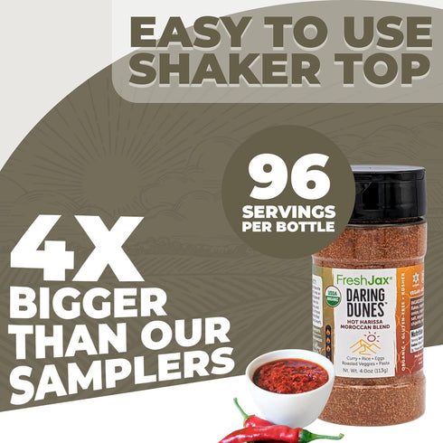 FreshJax Daring Dunes Hot Moroccan Harissa Spice Blend (4.0 oz) - Non-GMO, Gluten Free, Keto, Paleo, No Preservatives