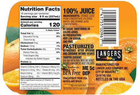 100% 128 Oz (Pack 1) Langers Orange Juice, Fl
