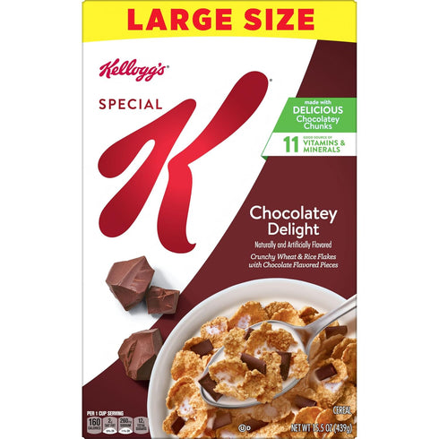 15.5 oz Kellogg's Special K Chocolatey Delight Breakfast Cereal, Good Source of Fiber, Large Size