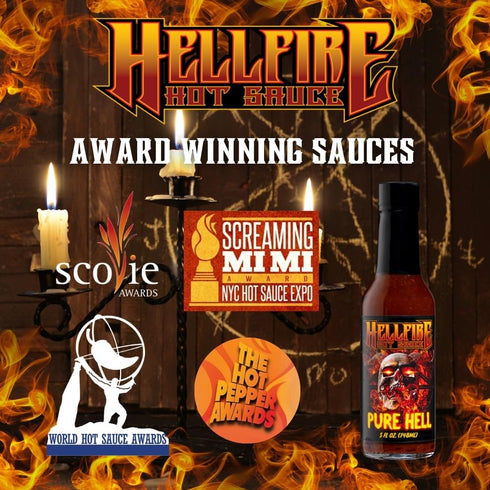 7 5 oz Hellfire Pure Hell Hot Sauce, Pepper Blend, Gourmet, Multi Award-Winning, Amazingly Hot and Flavorful Sauce
