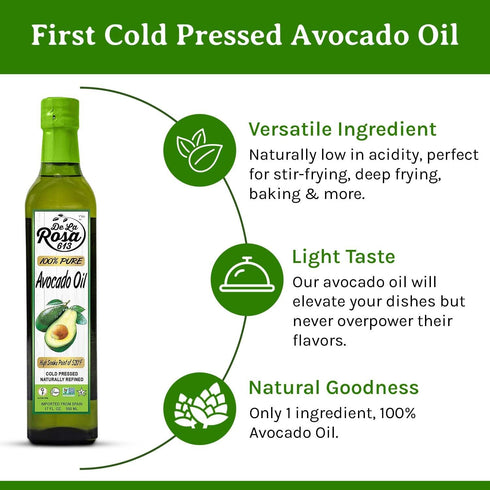 100% 17 Oz (Pack 1) De La Rosa Pure Avocado Oil, Kosher for Passover, Vegan, Non-GMO & Gluten Free, Great for High