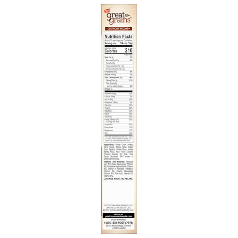 Great Grains 19 oz Crunchy Pecans Breakfast Cereal for Adults, Crispy Flakes and Granola Clusters, Non-GMO, Heart