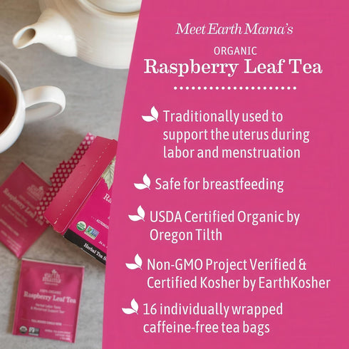 Earth Mama 32 Organic Red Raspberry Leaf Tea | Labor Prep & Menstrual Support Herbal Tea, Pregnancy & Postpartum Care