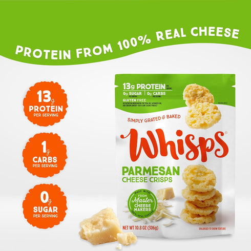 (10.8 Oz, 2 Pack) Whisps Cheese Crisps Parmesan Cheese | Protein Chips | Healthy Snacks | Protein Snacks, Gluten Free