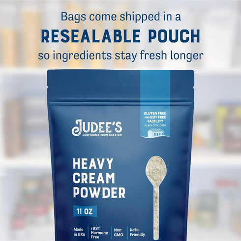 11 Oz Judee's Gluten Free Heavy Cream Powder - Gluten Free Shelf-Stable Creamer Powder - Dehydrated Heavy Cream