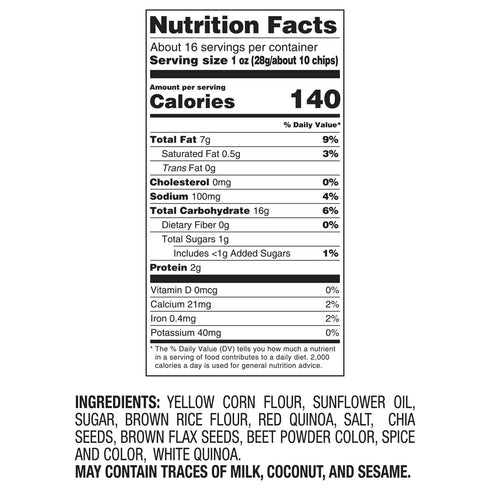 Generic 16 oz (Pack 2) 32 oz Red Quinoa Chia Corn Tortilla Chips, of Total Gluten Free & Non GMO Corn Chips