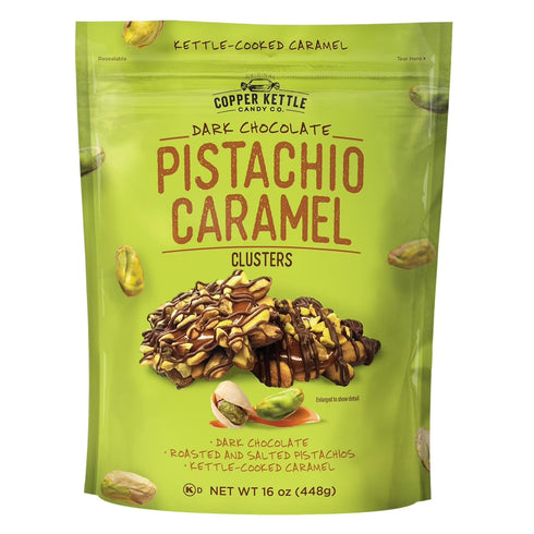 Generic Copper Kettle Candy Co. Dark Chocolate Pistachio Caramel Clusters, Kettle-Cooked Caramel with