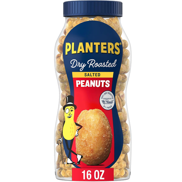 PLANTERS Salted Peanuts, Dry Roasted Peanuts, Party Snacks, Plant Based Protein, Snacks