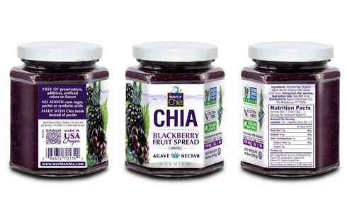 Pack 3, World of Chia Premium Chia Seeds Jam Variety - Strawberry, Raspberry & Blackberry Jams and Preserves - All