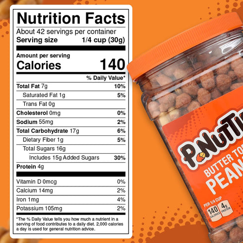 44 oz P-Nuttles Butter Toffee Covered Peanuts, Sweet Salty Snack, Nuts, Made in USA, Kosher, Party, Crunchy Nut, Jar