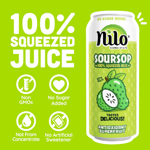100% 16.57 oz (Pack 12) NILO Soursop Juice | Real Guanabana Soursop Graviola | NO Sugar added | NOT From Concentrate |