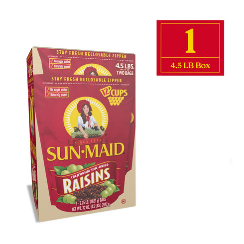 72 oz (4.5 lbs) (Pack 2) Sun-Maid California Sun Dried Raisins- Dried Fruit Snacks- Healthy Snacks of Kids