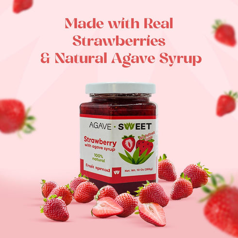10 oz Agave Sweet Natural Strawberry Fruit Spread Sweetened with Agave Syrup | No Sugar Organic Strawberry Jam | No
