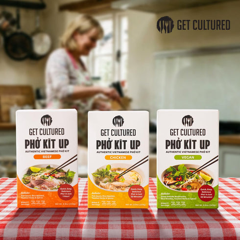 8.9 oz (3 Get Cultured Box Beef Pho Kit Authentic Vietnamese Pho Broth Base With Spice Bag, Rice Noodles, Fish Sauce