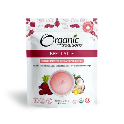 Organic Traditions Beet Latte, Instant Dairy Free Superfood Latte with Fermented Beetroot, 150g/5.3oz Bag