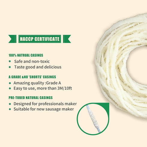 Sausage-12m/39ft22-24mm Edible Natural Sheep Sausage Casings, Grade A Pre-Tubed Sausage Casings for Home Sausage