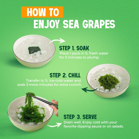 4.2oz (6 0.7oz Packs) Immunity VieTreasures Dehydrated Sea Grapes - x | Organic Green Caviar Seaweed | Vegan