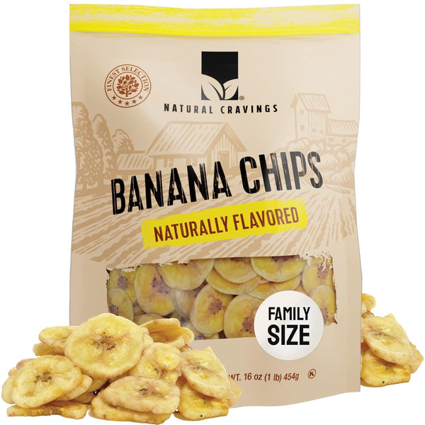 Natural Cravings Healthy Banana Chips Dried Slices - Family Pack Bags of Dried Banana