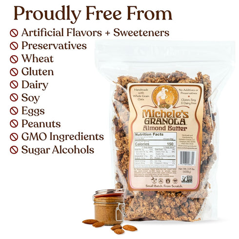 36oz Michele's Granola Almond Butter, Handmade, Whole Grain, Vegan, Gluten-Free & Non-GMO, Resealable Bag