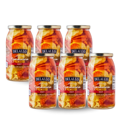 DeLallo Hot Giardiniera, 25.5 Ounce Jar, (6 Pack), Spicy Hot Mixed Vegetable