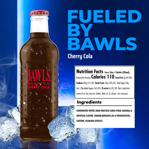 Bawls 10oz 12 Pack Guarana Cherry Cola, Guarana Drink, Guarana Soda, Guarana Fueled Soda for Energy, High Energy