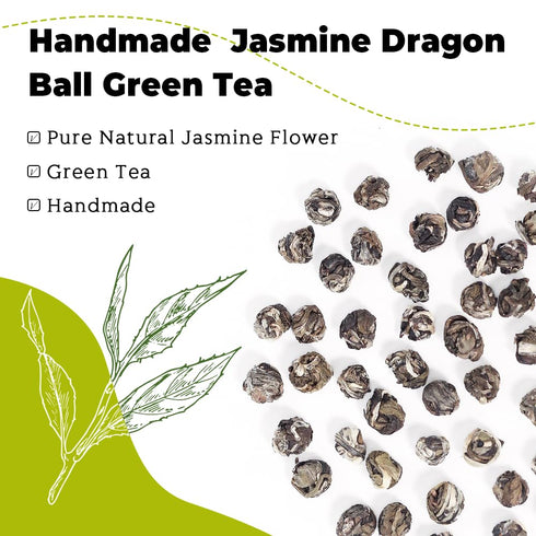 Jasmine Dragon Pearls Loose Leaf Green Tea 100g/3.53oz - Pleasant Jasmine Aroma for Hot and Cold Tea