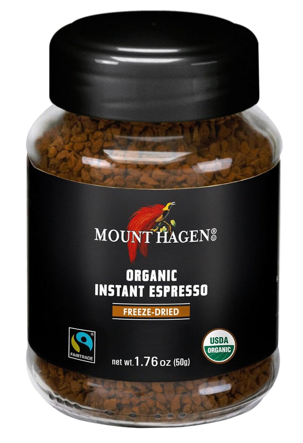 Mount Hagen Instant Espresso Ground Coffee, Eco-friendly Organic Medium Roast Arabica Beans, 1.76oz Jar