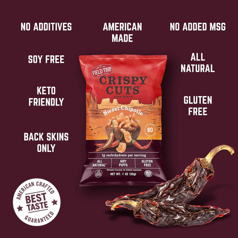 1 (12 Count) Field Trip Keto Diet Friendly, Low Carb, Sweet Chipotle Pork Rinds, Ounce