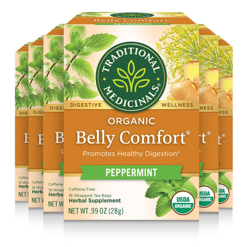 Traditional Medicinals Organic Belly Comfort Peppermint Tea, Kosher, Non-GMO, Caffeine-Free, Compostable -