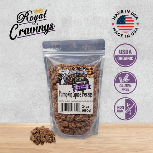 2 lb Royal Cravings - Pumpkin Spice Pecans - Sweet & Salty Crunch Snack for Gifting, Sharing & Dessert Topping