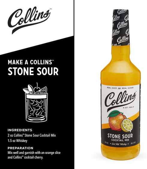 32 oz Collins Stone Sour Drink Mix | Made With Real Orange and Lemon Juice With Natural Flavors | Cocktail Recipe