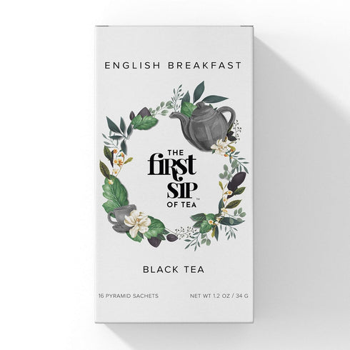 English Breakfast Black Tea, Pyramid Sachet Tea Bags, High Caffeine, 16 Cups