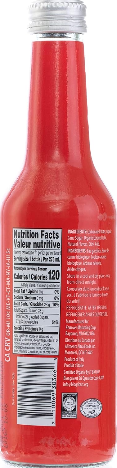 9.3oz (6 Pack) Tuscanini Authentic Organic Cola Soda Naturally Caffeine Free, Elegant Glass Bottle, Great Tasting