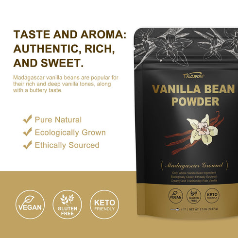 TALCUFON Madagascar Ground Vanilla Bean Powder, 100% Pure, No Fillers, Gluten Free, Non-GMO, 2.5 Oz