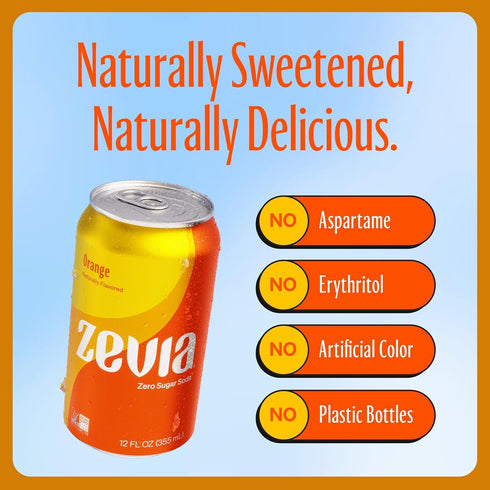 Generic 12 (Pack 6) Z e v i a Zero Calorie Soda, Orange, Ounce Cans