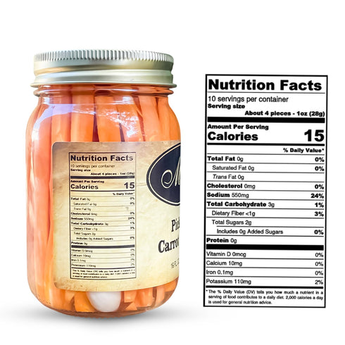 Miras (16oz) Pickled Carrot Sticks Crunchy & Delicious Fresh Natural Ingredients Glass Jar