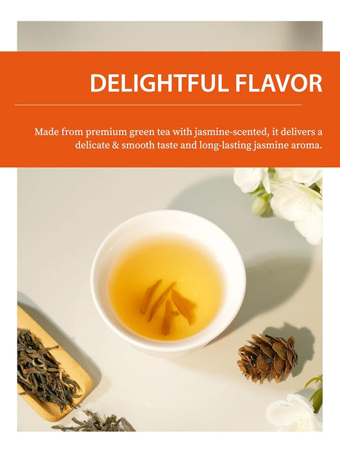 8.8 TeeLux Jasmine Green Tea Loose Leaf, Natural Premium Jasmine Chun Hao with Pleasant Aroma, Hot & Iced Tea, Ounce