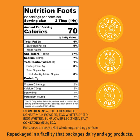 11oz Judee's Gluten Free Scrambled Egg Mix - Non-GMO, Gluten-Free, Nut-Free Powdered Eggs for Baking - Made with Real