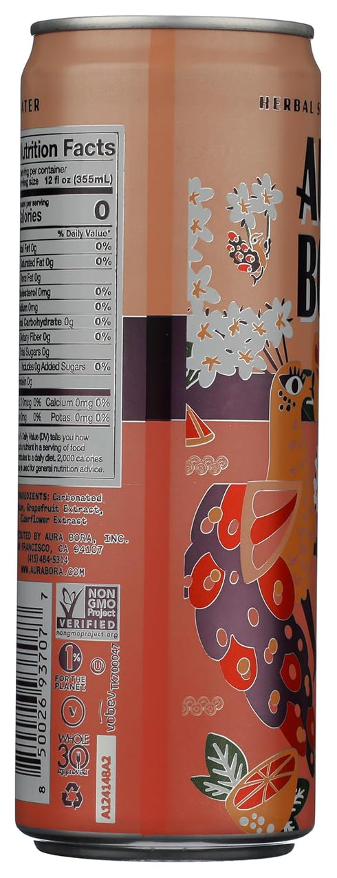 12 Oz, 12 Pack Aura Bora, Elderflower Grapefruit Sparkling Water, Fl