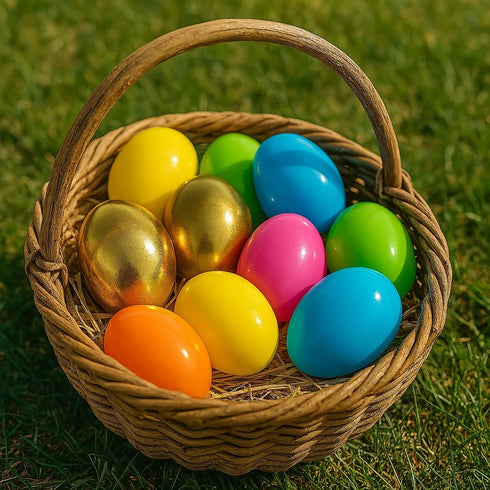 50 2.3" 1.75" GiftExpress Gold Easter Eggs - Piece Bulk x Golden Metallic Plastic Eggs Hinged - Adult & Kid Party Toys