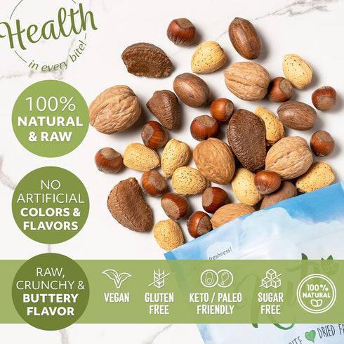 |Packed (2 LBS) NUTS U.S. Mixed Nuts In Shell (Almonds, Walnuts, Hazelnuts, Pecans, Brazil Nuts) | No Added Colors