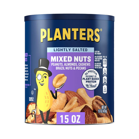 15 Oz PLANTERS Lightly Salted Mix Nuts, Party Snacks, Plant-Based Protein, Canister